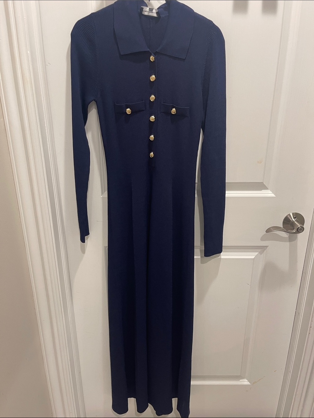 Generation Love Navy Long Sleeve Maxi Dress with Gold Buttons